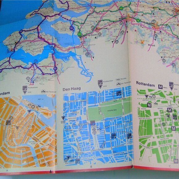 Holland Tourist Road Map Vintage 1975 Fold Out Highway Map Netherlands Travel - Picture 5 of 9